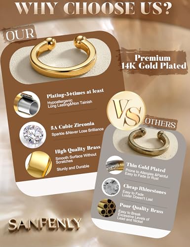 Sanfenly Ear Cuffs Earrings for Women Non Piercing | 14K Gold Plated Ear Cuffs for Non Pierced Ears, Hypoallergenic Clip on Earrings Cartilage Earring, Fake Ear Piercings - color: 14K Gold Plated-Chic