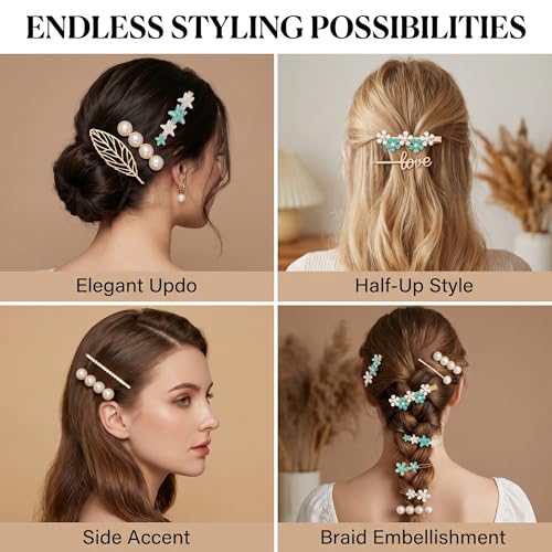 8PCS Pearl Hair Clips Hand-Woven Hair Accessories Kit for Girls and Young Ladies, Practical Items for Women on Holidays (Gold & Blue Mixed 8Pcs) - color: Gold & Blue Mixed 8Pcs