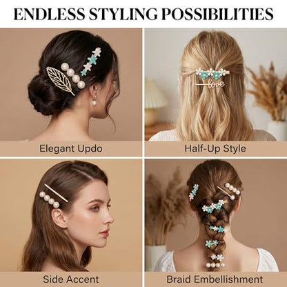 8PCS Pearl Hair Clips Hand-Woven Hair Accessories Kit for Girls and Young Ladies, Practical Items for Women on Holidays (Gold & Blue Mixed 8Pcs) - color: Gold & Blue Mixed 8Pcs