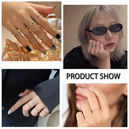 ZOERAY Gold Silver Stackable Rings for Women Non Tarnish CZ Ring Set | 10PCS 14K Gold Plated, Dainty Stacking Band Rings, Cross Wave Paperclip Knot Knuckle Thumb Ring, Jewelry Gifts, Size 4-11 - color: Silver