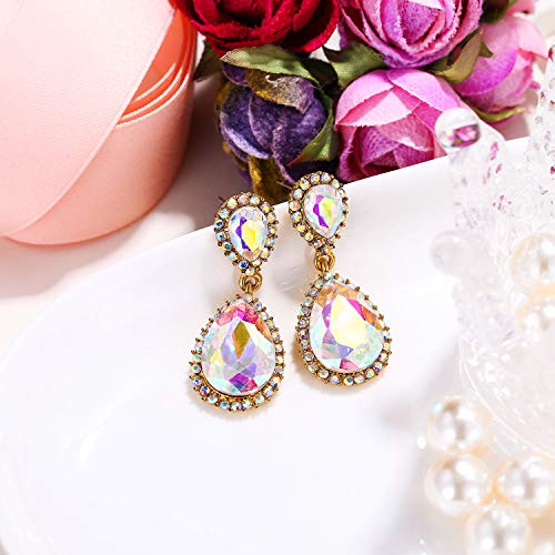 EVER FAITH Women's Austrian Crystal Wedding Tear Drop Dangle Earrings | Bridal Prom Jewelry for Bride Bridesmaid - color: Full Iridescent AB