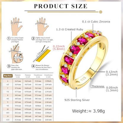 Amethyst Emerald Ruby Sapphire Wedding Band Anniversary Women Rings | 925 Sterling Silve|Hypoallergenic|Standard Size|Ruby|Sapphire|Emerald|Wedding Anniversary Jewelry|Genstone Ring|Holiday Gifts - color: Ruby & Gold