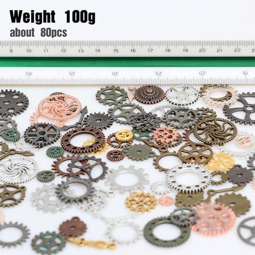 stino 100 G Mixed Style Metal Charms for Jewelry Making, Bulk Silver & Gold Plated, for Bracelet, Necklace, Earrings DIY Crafts - style: Gear