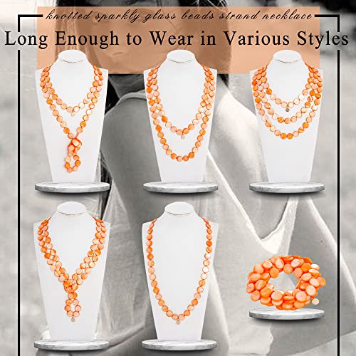 Firstmeet Flat Round Coin Shell Beads Long Knotted Necklace Natural Mother of Pearl Handmade Jewelry For Women - color: Orange