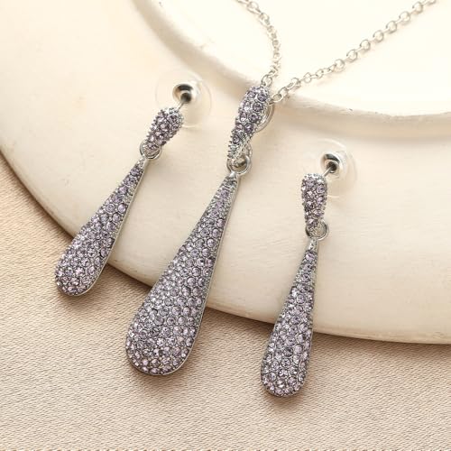 YINLI Full Crystal Rhinestone Gem Tear Drop Pendant Necklace Earrings Jewelry Sets - style: Style12