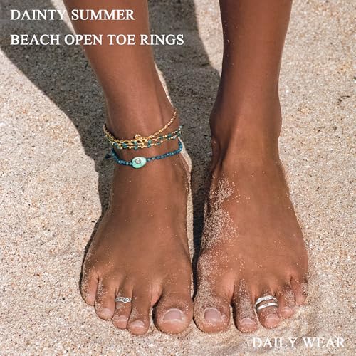 Honsny 12PCS Gold/Silver Toe Rings for Women Adjustable Non Tarnish Ring | Stackable Rings for Women, Toe Ring Set, Open Band, Flower Cubic Zirconia Rings, Beach Summer Foot Jewelry, 14K Gold Plated - color: Silver