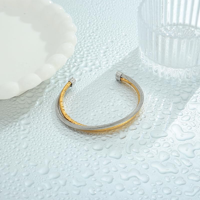LILIE&WHITE Gold And Silver Bracelets For Women With Braided Design Chic Gold Bangle Statement Bracelet Cuff Bracelets Fashion Jewelry - color: SL22885A
