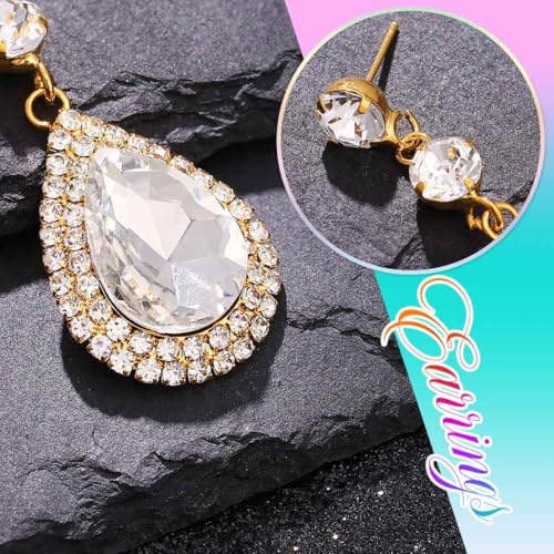 Catery Rhinestone Earrings Silver Crystal Teardrop Earrings Long Wedding Jewelry for Women - color: Gold