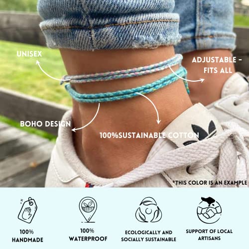 Made by Nami 2 Pcs Wave String Ankle Bracelets for Women Waterproof & Adjustable Thin Braided Anklet Surfer Boho Ankle Bracelet Set of 2 Beach Accessories - color: Lilac & Lemon