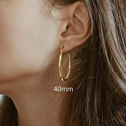 18K Gold Plated Hoop Earrings - 925 Sterling Silver Hoop Earrings Womens Hypoallergenic Hoops | Square Tube Hoop Earrings for Women 15mm/20mm/30mm/40mm - color: Gold 40mm