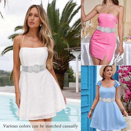 Women Wide Stretchy Waist Belts Elastic Cinch Belt for Dresses - color: Bling Silver Band Silver Buckle, size: Fit Waist 26"-28"