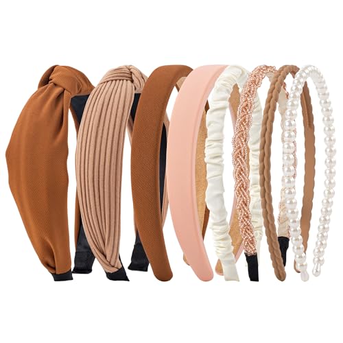 Sunolga Brown Headbands for Women Girls Non Slip Floral Padded Hairbands | Knotted Hairband, Lightweight, No-Teeth Comfort, Headbands for Daily Wear, Parties, Gifts Hair Accessories - color: 8Pack-Brown1