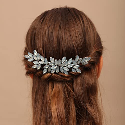 Teyglen Women's Opal Dainty Full Rhinestones Hair Comb, Luxurious Shiny Rhinestones Bridal Side Hair Accessories for Women Bride Girls - color: Opal
