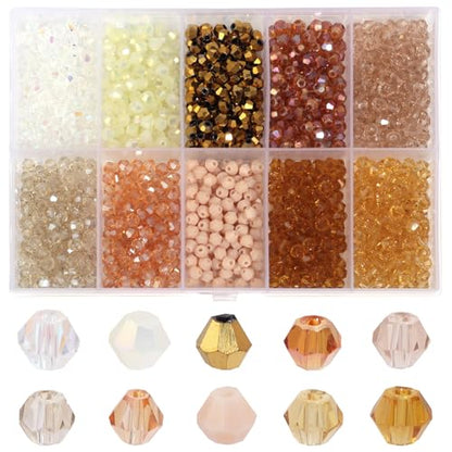 1200Pcs 4mm 10 Colors Faceted Crystal Glass Bicone Beads Loose Bead for DIY Bracelet Necklace Earring Keychain Jewelry Making,Brown - color: Brown
