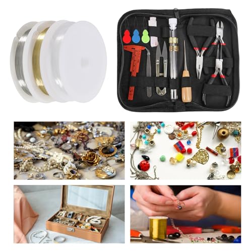 D-FLIFE Jewelry Making Supplies Kit with Jewelry Tools, Jewelry Wires and Jewelry Findings for Jewelry Repair and Beading (23pcs) - color: 23pcs