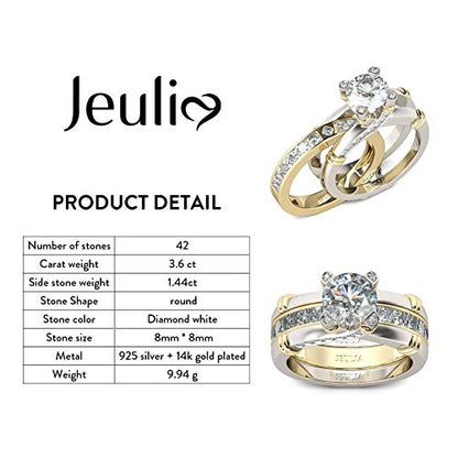 Jeulia Diamond Band Rings for Women cz Sterling Silver Interchangeable Ring Sets Wedding Engagement Anniversary Promise Ring Bridal Sets - color: 14 gold