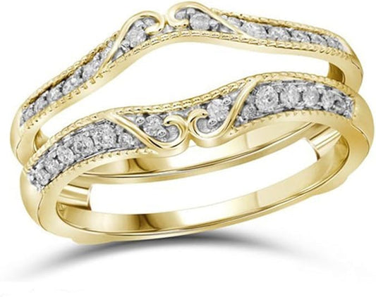 finecreation_usa !! 14k Yellow Gold Plated Antique Vintage lab created Diamond Ring Guard Wrap Solitaire Enhancer