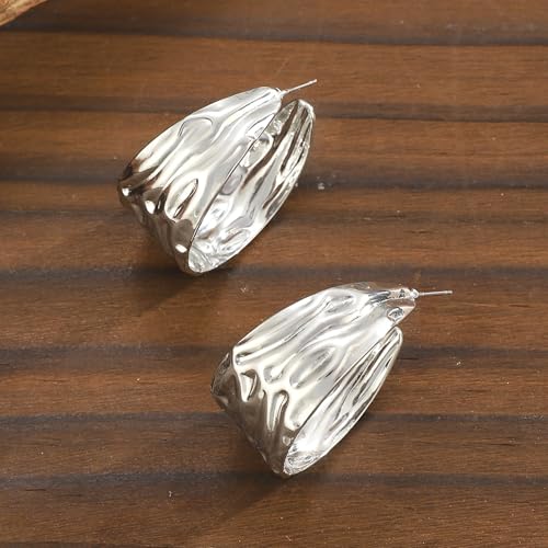 Hoop Earrings for Women Wide Hoop Earrings Large Big Flat Huggie Hoops Earrings Trendy Chunky Hoops Earrings Statement Earrings Jewelry for Women - color: Silver1