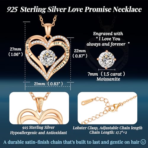 CDE S925 Silver Engraved Forever Love Heart Birthstone Necklaces for Women | 5A CZ,Hypoallergenic,Nickel-Free & Lead-Free Pendant,Anniversary Christmas Wedding Birthday Gift for Wife Girlfriend - color: 04-Apr, style: Rose Gold Plated