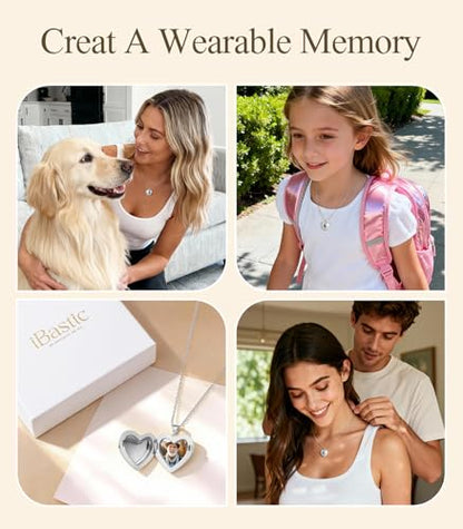 Heart Locket Necklace for Women - 16K Gold Silver Plated Photo Lockets Necklace that Hold 2 Pictures - Great Gift to Keepsake Full of Love and Remembrance, 16.8+2.2 Inch Extension Chain - color: Silver
