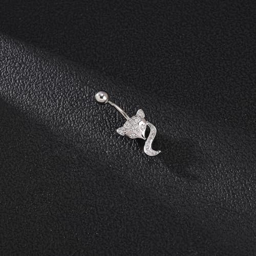 14G Surgical Stainless Steel Dangle Belly Button Rings for Women Belly Ring Dangling Piercing Jewelry CZ Snake lizard Skull Spider bat Halloween Party Punk Rock - style: Fox