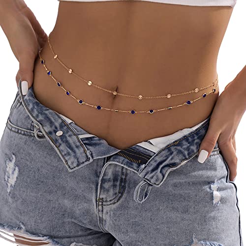 Sexy Multi-Layered Waist Chain Bikini Bead Belly Chain Summer Sequin Waist Chain Beach Crystal Waist Body Chain for Women - color: Blue