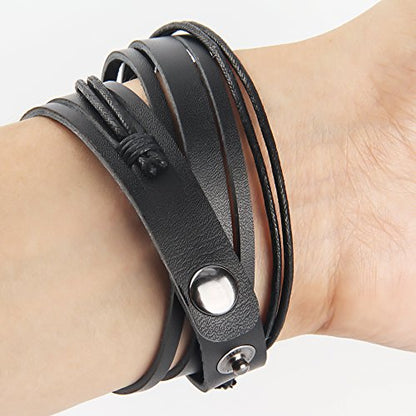 Handmade Genuine Vintage Leather Wrist Cuff Wrap Bracelet Adjustable - style: B: 1 Black