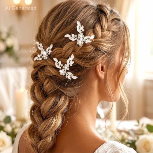 HEREAD Pearl Wedding Hair Pins Accessories for Women(Pack of 3) | Silver and Gold and Rose Gold Leaf Bridal Hair Clip Silver Rhinestone Pieces for Brides - color: B Silver