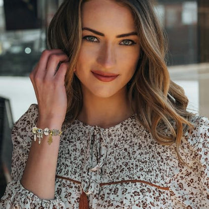 Madison Tyler Gold Plated Bracelet for Women | Celestial Rectangular Plaque Evil Eye Ace of Hearts Playing Card Beaded Charm Bracelet | Cute Adjustable Snake Chain Bracelet - style: Evil Eye