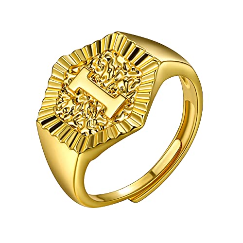 U7 Initial Ring Wedding Band for Men Women 18K Gold Plated Statement Hexagon A-Z Letter Jewelry Personalized Stackable Signet Rings - color: I