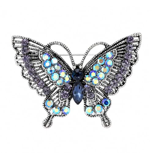 Gold Butterfly Rhinestone Brooch Pin for Women Exquisite Golden Brooch Pin Elegant Dress Broochs Pins Suit Shirt Broochs Pins Butterfly Jewelry Accessories Gift - color: Dark Purple