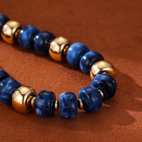 Resin Chunky Colorful Beaded Necklace | Adjustable Boho Statement Necklace,Summer Beach Party Jewelry - color: Blue
