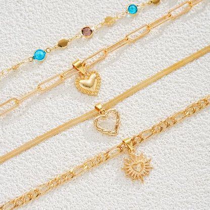 Colorful Crystal Long Necklace for Women Dainty Boho Y-Shaped Color Bead Necklaces Sparkly Rhinestone Pendant Layered Gold Long Chain Choker Good Luck Trend Jewelry Gift Jewelry - color: 4pcs-Gold