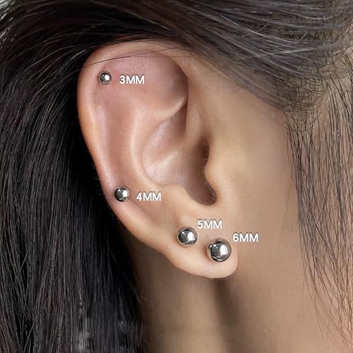5 Pairs Small Ball Stud Earrings for Women and Men, Hypoallergenic Stainless Steel Round Ball Earrings Set for Sensitive Ears, Multiple Piercings Cartilage (3-7mm)