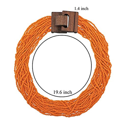 Coiris Beaded Strand Necklace for Women Boho Chunky Beaded Strand Necklace Bohemian Summer Beach Necklace Jewelry for Women(N0059-Black) - color: Orange