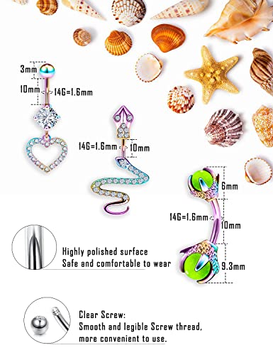Prjndjw Belly Button Dangle 14G Surgical Steel Rings Pregnancy Snakes Glow CZ Heart Silver 11pcs Piercing Kit - color: Purple Belly button ring