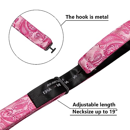 YOHOWA Bow Ties for Men Self-tied Silk Bowtie Solid Color with Lapel Pin and Handkerchief Cufflinks for Wedding Party Prom - color: Hot Pink Paisley