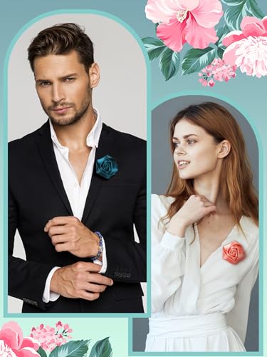 16 Pcs Lapel Pin for Men Suits Lapel Flower Boutonniere Pins Handmade Satin Pin Rose Flower Brooch for Wedding Party Decoration