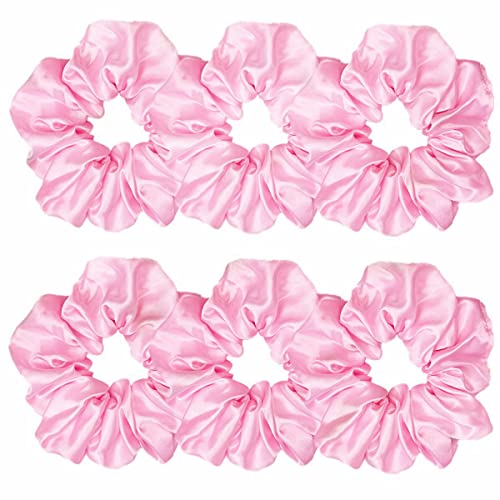 Sufermoe 6 Pcs 4.5 Inch Satin Silk Hair Scrunchies, Light Pink Elastic Hair Ties for Women and Girls, Hair Accessories for Different Hairstyles and Occasions - color: Light Pink