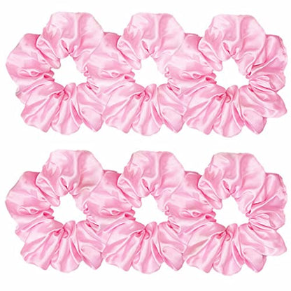 Sufermoe 6 Pcs 4.5 Inch Satin Silk Hair Scrunchies, Light Pink Elastic Hair Ties for Women and Girls, Hair Accessories for Different Hairstyles and Occasions - color: Light Pink