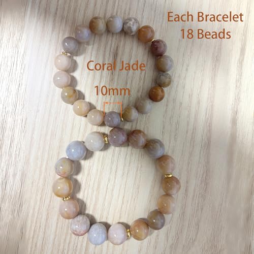 CoralTalks 12mm Handmade Natural Coral Jade Precious Round Beads Stretch Bracelet Unisex Adjustable Size