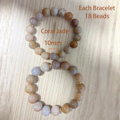 CoralTalks 12mm Handmade Natural Coral Jade Precious Round Beads Stretch Bracelet Unisex Adjustable Size