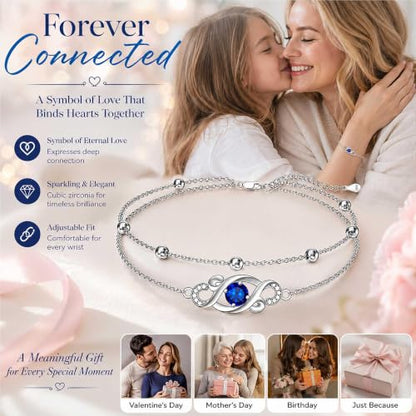 Dorunmo Birthstone Infinity Love Bracelet for Women 925 Sterling Silver Sparkling Gemstone Double Layered Adjustable Bracelets Birthday Jewelry Gifts for Mom Women - color: 09-Sep-Sapphire