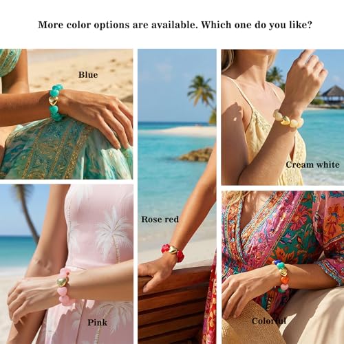 Multicolor Chunky Beaded Bracelet for Women Bold Acrylic Resin Stretch Bracelet Summer Beach Statement Bracelets Trendy Elastic Bangle Jewelry - color: Heart bracelet-rose red