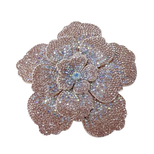 Rhinestone Flower Brooch Pin for Women Men Elegant Sparkly Crystal Camellia Floral Lapel Pins Shawl Dress Suit Clothes Accessories Wedding Party Fashion Jewelry 105mm - color: Champagne AB