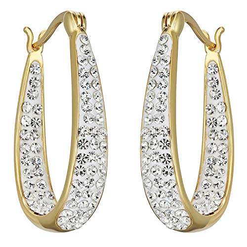Savlano Inside Out Oval Shape Crystal Hoop Earrings For Women Comes With Savlano Gift Box - color: Yellow Gold