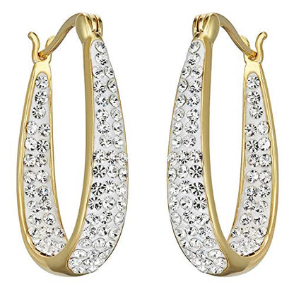 Savlano Inside Out Oval Shape Crystal Hoop Earrings For Women Comes With Savlano Gift Box - color: Yellow Gold