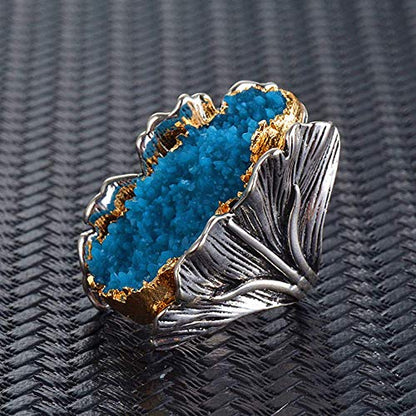 Retro Cocktail Statement Ring Antique Gold and Silver Tone Resin Stone Crystal Stacking Rings Cluster Statement Ring for Men Women - color: Blue crystal ring, size: 6