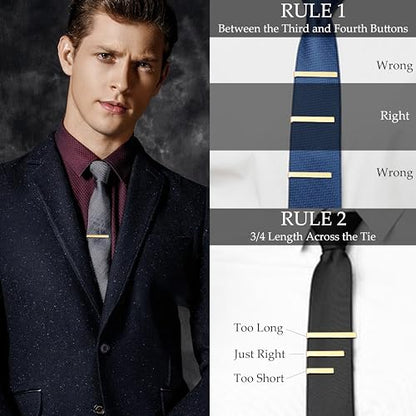 3Pcs Stainless Steel Tie Clips for Men Unique Gold Tie Bar Pin Tack Set | 3 Pcs Elegant Personalized Classic Letter Tie Clips for Men, Silver and Black Tone