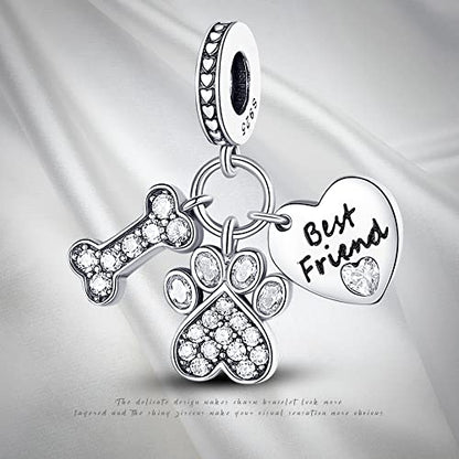 Pandach 925 Sterling Silver Charms for Bracelets and Necklaces Travel Round The World Beads Charms Relaxation Dangle Pendant,Jewelry Beads Gifts for Women - style: Bones cute claw love Charm